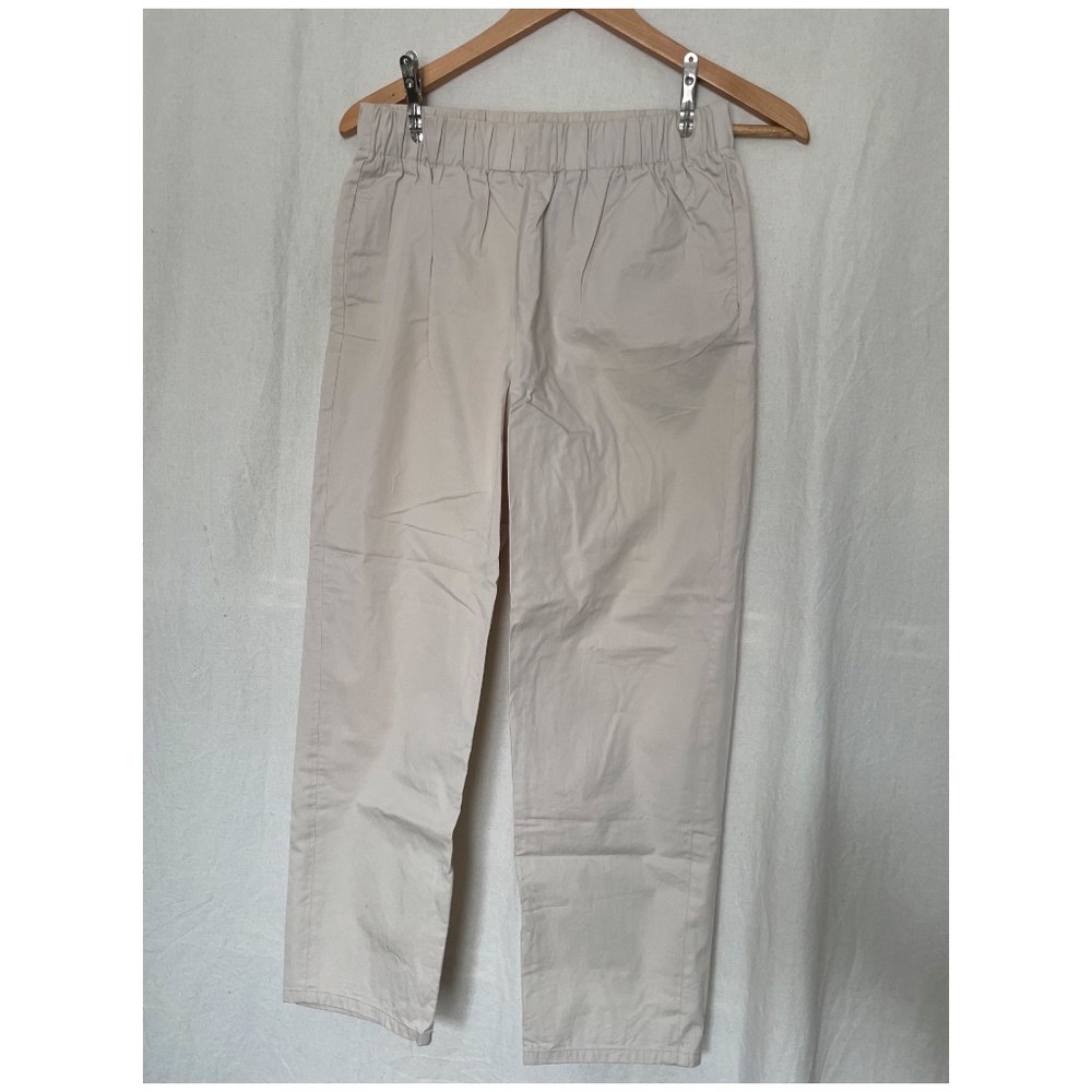Beige Crisp Elastic-Waist Dress Pant